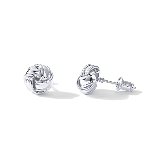 PAVOI 14K White Gold Plated Sterling Silver Post Love Knot Stud Earrings | Gold Earrings for Women