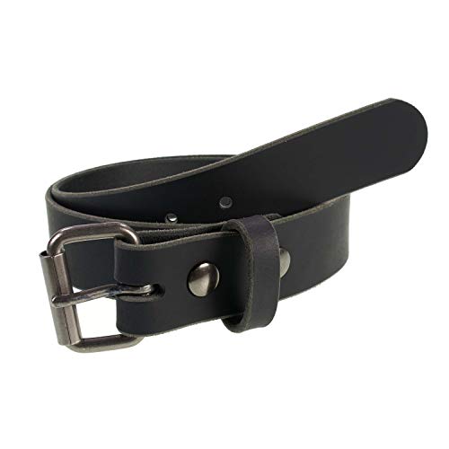 Men's Genuine Buffalo Leather Belt, 1 1/2" width, Handmade in the USA, By Amish (Black, 42" (Pants 38-39))