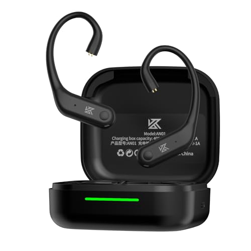 KZ AN01 True Wireless Bluetooth 5.4 Earhook, Bluetooth Adapter for in-Ear Monitor with 4 Mic AI ANC, 0.75/0.78mm 2Pin Connector with Charging Case, Supports Fingertip Controls & LDAC SBC