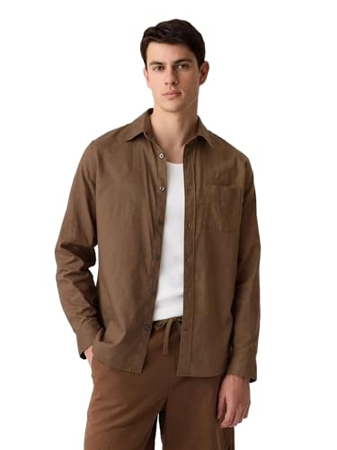 GAP Mens Linen Long Sleeve Shirt Standard Fit Brown 6 L