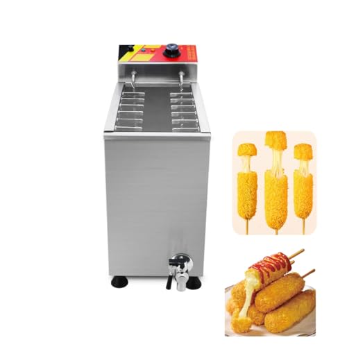 Koalalko 24L Commercial Electric Deep Fryer Stainless Steel Korean Cheese Hot Dogs Waffle Sticks Maker frying machine Mozzarella 12 hooks Corn Dog Fryer for Snack