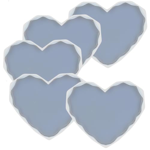 5Pcs Diamond Edge Heart Shape Epoxy Mold DIY Resin Casting Heart Base Coaster Silicone Mold, Medium Size 4.7" x 4"