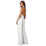 Womens Chiffon Jumpsuit Pants Halter Backless Playsuit Bodycon Trousers Clubwear Ladies Palazzo Bodysuit White XL