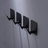 DELITON Adhesive Hooks - 4 Pack Towel/Coat Hooks Wall Hooks Stick on Bathroom or Kitchen (Matte Black, Stainless Steel)