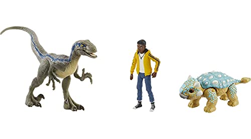​Jurassic World Camp Cretaceous Darius 3 Figure Storypack, Darius, Velociraptor Blue & Ankylosurus Bumpy, Authentic Decoration & Movable Joints, for Ages 4 & Up [Amazon Exclusive]