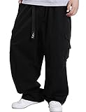 Kinghua Mens Baggy Cargo Pants Casual Loose Fit Elastic Waist Cotton Twill Baggy Pants (36, Black)