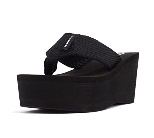 Soda Womens Oxley-S Flip Flop Platform Sandals (Black, numeric_11)