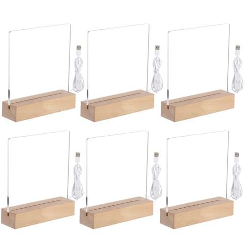 6-Pack Led Wooden Acrylic Light Base and Blanks, 7''Led Acrylic Light Base, Transparent Acrylic Night Lights with USB Cables, Wooden Bases with Acrylic Boards for Writing, Drawing, DIY, Gift