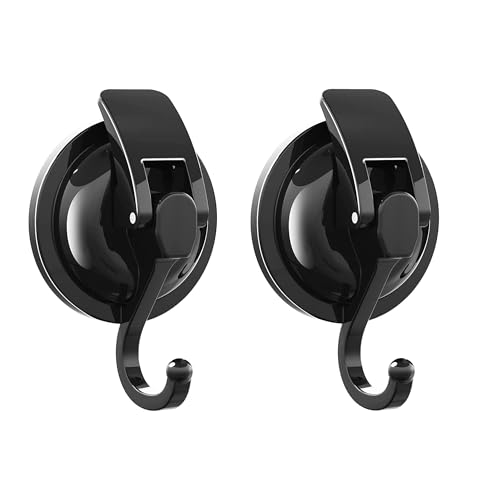 SOCONT Heavy Duty Vacuum Suction Cup Hooks, Matte Black Plated Polished Super Suction for Kitchen Bathroom, 2 Pack
