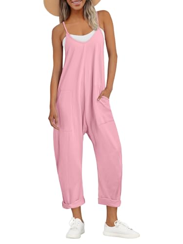 AUTOMET Jumpsuits for Women Casual Summer Outfits Rompers Comfy Beach Vacation Trendy Overalls Jumpers Fashion Clothes 2025 Pink M