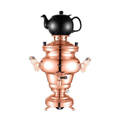 TtAk HOUSEWARE Electric Stainless Steel Copper Design Samovar - Premium Modern Design Tea Kettle Overheat Protection Porcelain Teapot (1.2 Liters) Large Stainless Steel (5 +1 Liters) (Copper)