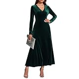 UUXQOYGR Long Sleeve Velvet Wedding Guest Dresses Formal Maxi Dress for Women Green