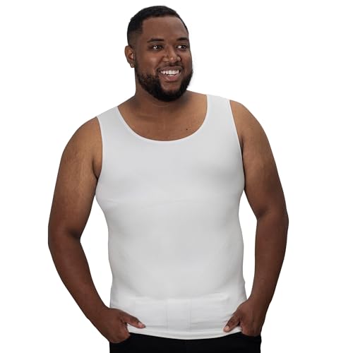 QORE LOGIQ Gynecomastia Compression Shirts for Men - Sleeveless Slimming Undershirts Tummy Control and Body Shaper Tank Top White XL