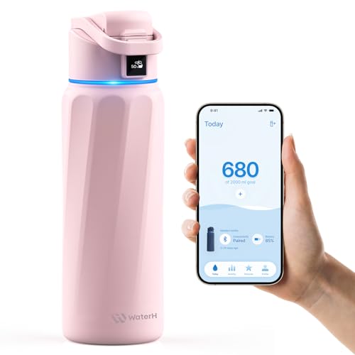 BOOST Smart Water Bottle with Reminder to Drink Water & Tracker Bottle - Double Wall Vacuum Insulated Water Bottle Stainless Steel, Wide Mouth 32 oz Water Bottles, Ideal for Gift - Pink