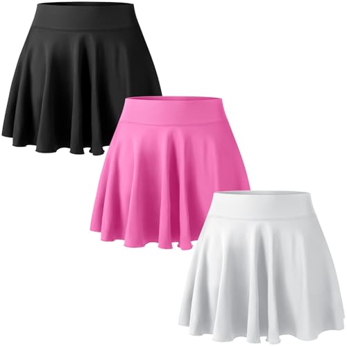 Didaey 3 Pack Women Pleated Tennis Skirts with Pockets Shorts High Waisted Mini Skater Skirts for Workout Running(Black, Rose, White,Large)