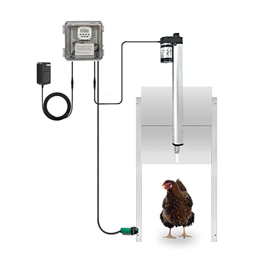 JVR Automatic Chicken Coop Door Opener with Timer, Programmable, Aluminum Coops Doors, Electric Run Automatic Chicken Door Auto Opener, Actuator Motor, Safety Feature