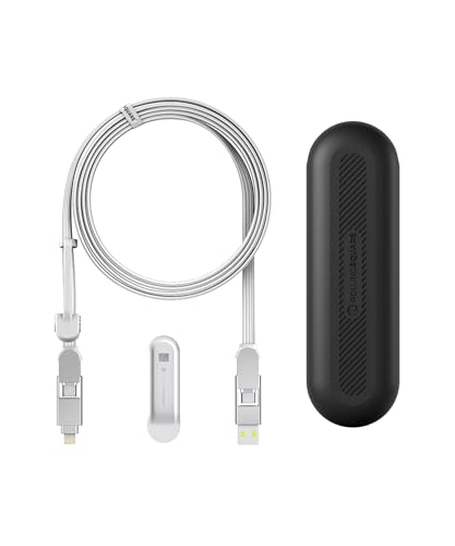 Rolling Square inCharge XL 200 cm - USB-C Cable, Universal Smartphone Cable, Gift for Men, 6-in-1 Universal Charger for Smartphones, Technical Gadget, White, Lightning Cable 100W