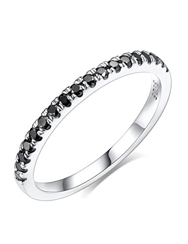 IMOLOVE Black Moissanite Wedding Band for Women Sterling Silver Moissanite Rings for Women with 18K White Gold Plated Half Eternity Bands ring for Women-BW-60