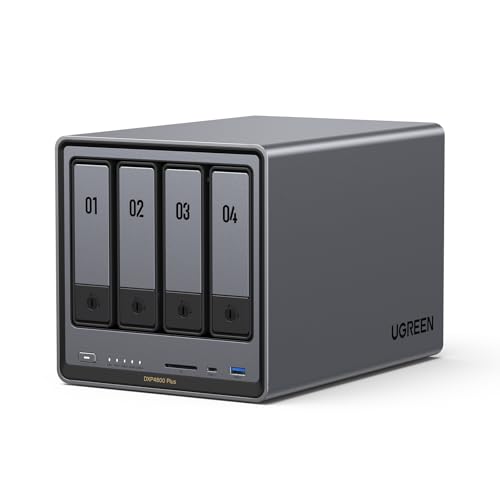 UGREEN NASync DXP4800 Plus 4-Bay Desktop NAS, Intel Pentium Gold 8505 5-Core CPU, 8GB DDR5 RAM, 128G SSD, 1 * 10GbE, 1 * 2.5GbE, 2 * M.2 NVMe Slots, 4K HDMI, Network Attached Storage (Diskless)