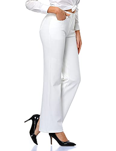 Tapata Women's 28''/30''/32''/34'' Stretchy Bootcut Dress Pants with Pockets Tall, Petite, Regular for Office Work Business 34", White, XL