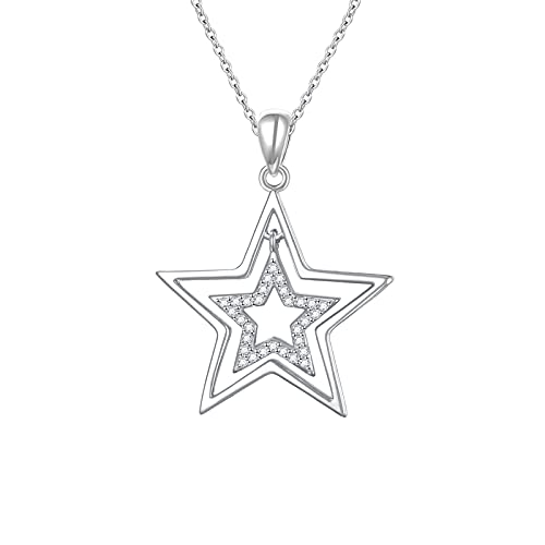 Alphm S925 Sterling Silver Double Stars Necklace Pendant Jewelry for Women