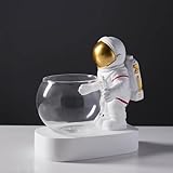 Astronaut Planter, Spaceman Glass Vase，Astronaut Resin Hydroponics Flower Vases，Led Light Nordic Modern Succulent Flower Pot Creative Decor White for Home Office Table