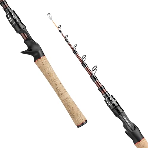 EOW XPEDITE Portable Telescopic Fishing Rods, Spinning & Casting, 24T Carbon Blanks & Solid Carbon Tip, Cork Handle, Travel Rod, Short Collapsible Rods (Rod - Casting/Action Fast/Power M, 7'6")