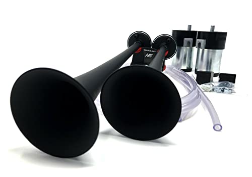 Mega Blast Air Horns For Trucks, Cars, SUVs, Train Sound, Extremely Loud, Black