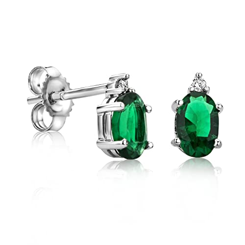 Orovi 0.29Inch 14K Gold Earrings for Women in Solid 14K White Gold 585 with 0.69ct Green Emerald Birthstones and Diamond Stud Earrings For Women Hypoallergenic, Women's Jewelry with Jewelry Box