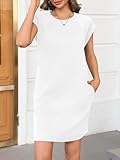 Wenrine Womens Summer T Shirt Dress Casual Cap Sleeve Crewneck Loose Shift Mini Dresses White