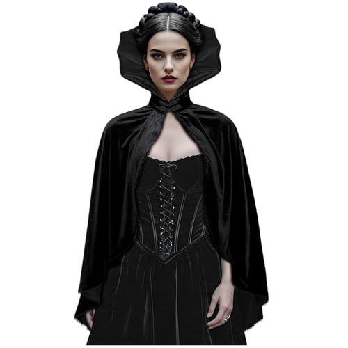 L'VOW Black Vampire Cape with Stand-up Collar Cape Women's Gothic Witches Cloak Halloween Victorian Costume Accessory