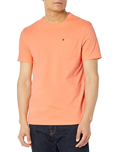 Tommy Hilfiger Mens Essential Short Sleeve Cotton Crewneck Pocket T-Shirt T Shirt, Canteloupe, Medium US