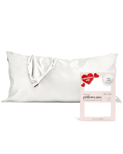 Kitsch Satin Pillowcase with Zipper for Hair & Skin, Softer Than Silk Pillow Cases Queen, Wrinkle-Free, Smooth and Cooling Satin Pillow Covers, King Size 19"x36", Valentines Gift - Ivory