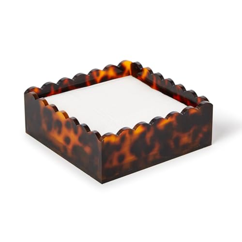 Two's Company Tortoise Print Scalloped Edge Cocktail Napkin Holder, 6-Inch, Acrylic