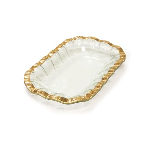 Annieglass Ruffle 11.25 x 7 Inch Rectangular Bowl with 24k Gold, Timeless Glass Tableware for all Occasions, Made in the USA