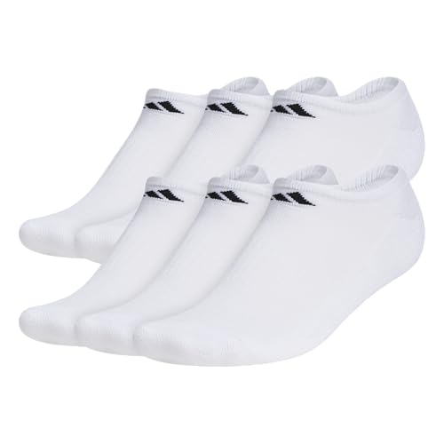 adidas Men's Athletic Cushioned Socks, 6-Pack No Show with Arch Support, White/Black, Large