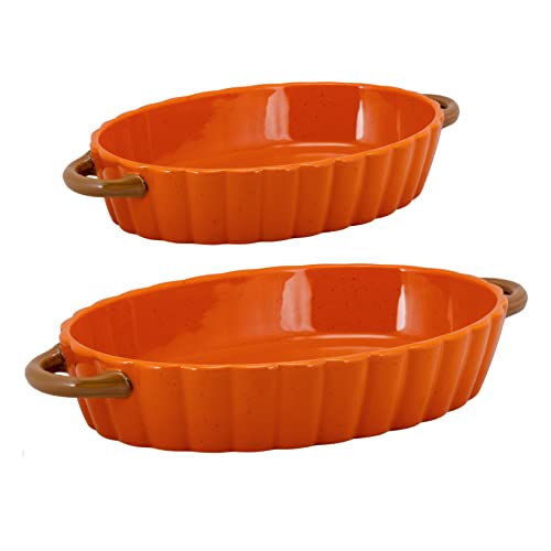 10 Strawberry Street Pumpkin Patch Oval 12" & 14.5" Stoneware Bakers, Set of 2, Orange