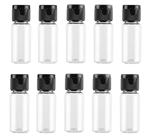 Happyupcity 20 PCS 15ML 0.5OZ Empty Refillable Transparent Plastic Bottle with Black Flip Cap Top Lid Cosmetic Sample Dispense Container Emulsion Lotion Shower Gel Makeup Water Storage Tube Vial