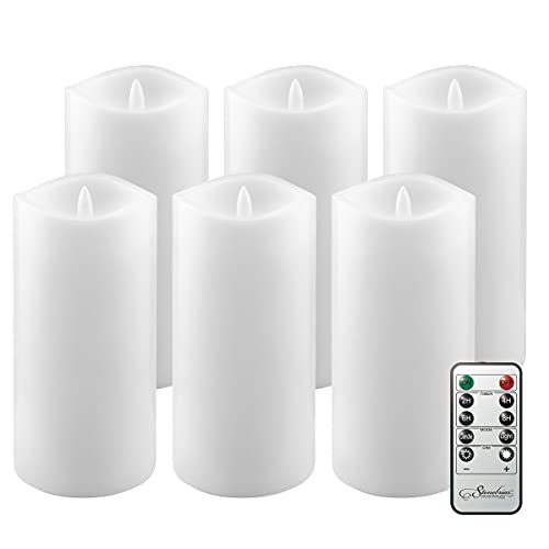 Stonebriar 6 Count White Real Wax 3x6 Flameless LED Pillar Candles with Remote and Timer