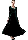 Urban CoCo Women Long Sleeve V-Neck Velvet Stretchy Long Dress (Medium, Green)