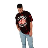 Naruto Akatsuki Cloud Crew Neck Short Sleeve Oversized Drop Shoulder Red & Black Cloud Wash Men's T-Shirt-XL