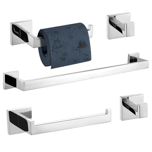 TURS 5-Piece Bathroom Hardware Set Polished Towel Bar Sets Include 23.4 Inch Towel Rail Hand Towel Bar Tissue Holder and 2 Towel Hooks, Stainless Steel Wall Mounted Towel Racks for Bathroom