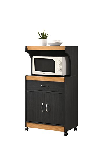 Hodedah Microwave Kitchen Cart, Black-Beech