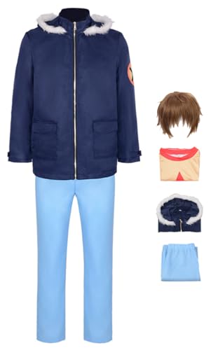 Adult Scott Pilgrim Costume Jacket Suit Scott Halloween Cosplay Outfit Hooded Coat Pants T-shirt Full Set (Blue+Wig, Medium)