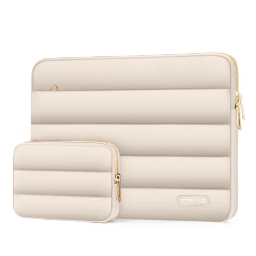 MOSISO 15-15.6 inch Laptop Case, 16 inch Puffy Laptop Sleeve Compatible with MacBook Pro 16, HP Dell ASUS Acer Toshiba Lenovo Notebook Computer, Polyester Horizontal Bag with Small Case, Sand