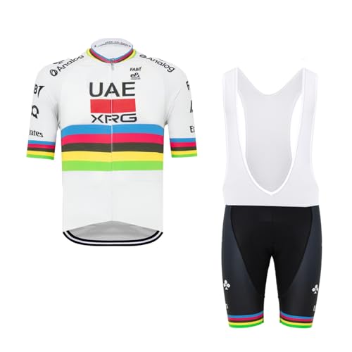 2025 Pro Team UAE Championship Cycling Jersey Set,Summer Cycle Shirt MTB Bike Clothing Bib Short Kits 9D Gel Pad (L)