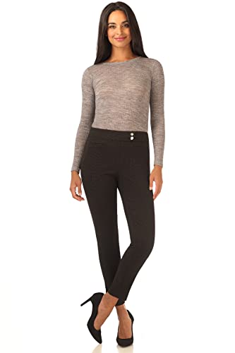 Rekucci Women's Ease into Comfort Slim Ankle Pant with Snaps (2, Black/Mocha Dotted)