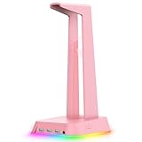 ONITOON RGB Gaming Headset Stand with 3 USB 2.0 Hubs & 3.5MM Audio Jack, Versatile Wired & Wireless Over-Ear Headphones Holder Headsets Hanger, Sturdy Rubber Anti-Slip Base for Desk