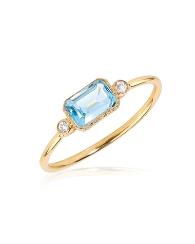 YoTreasure 14K Yellow Gold Ring with Sky Blue Topaz & White Topaz, Dainty Solitaire Gemstone Ring for Women, Elegant Gold Jewelry Gift -9