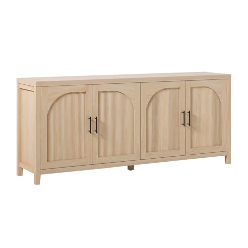 Walker Edison Modern 70" Reeded Sideboard, Credenza with Doors for Kitchen, Dining Room, Media and Game Storage, Buffet Cabinet with Cord Management, 16" D X 30" H, Coastal Oak